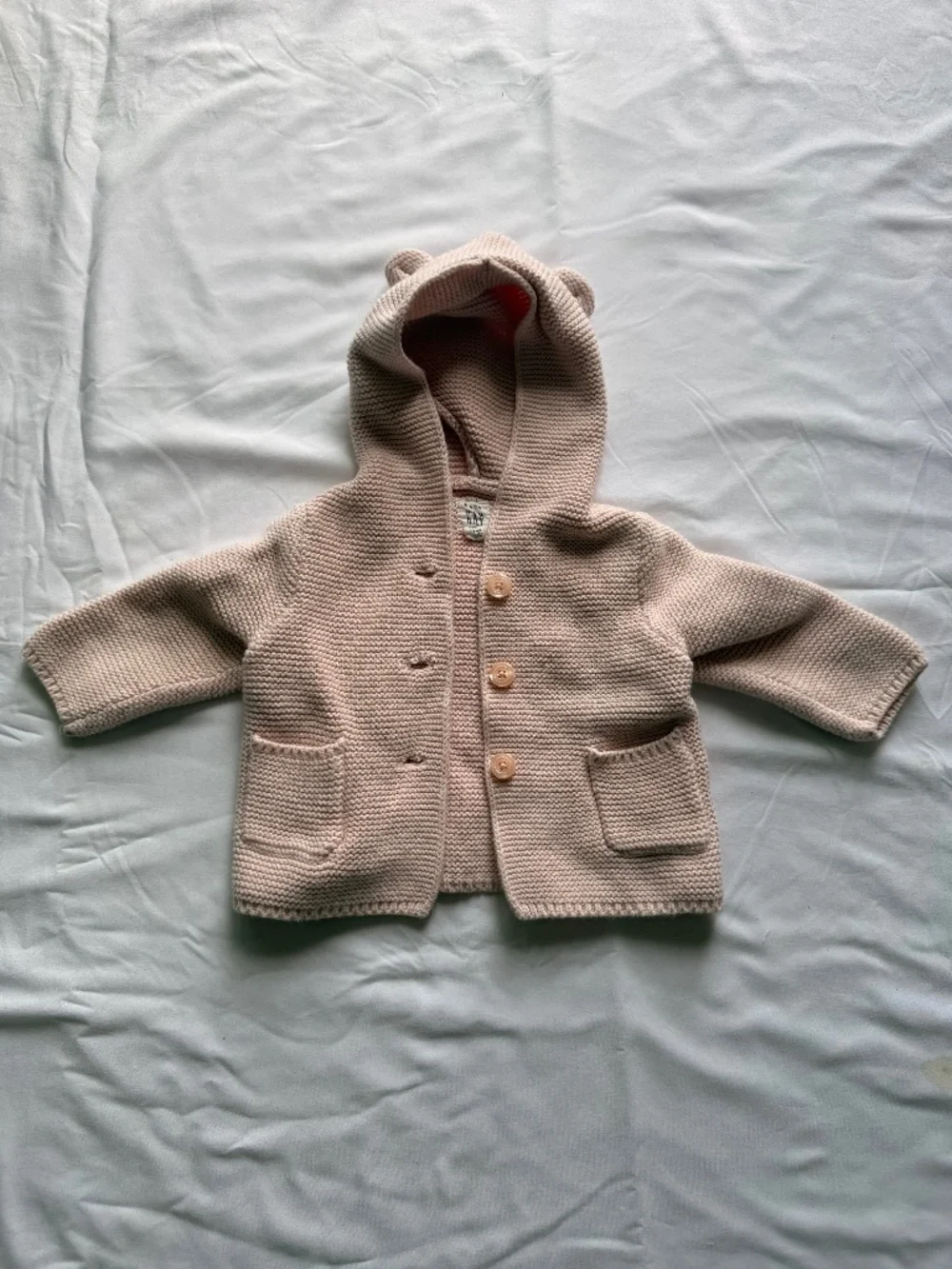 aby Gap Pink Bear Hooded Knit Cardigan Sweater 3-6M - Picture 1 of 5